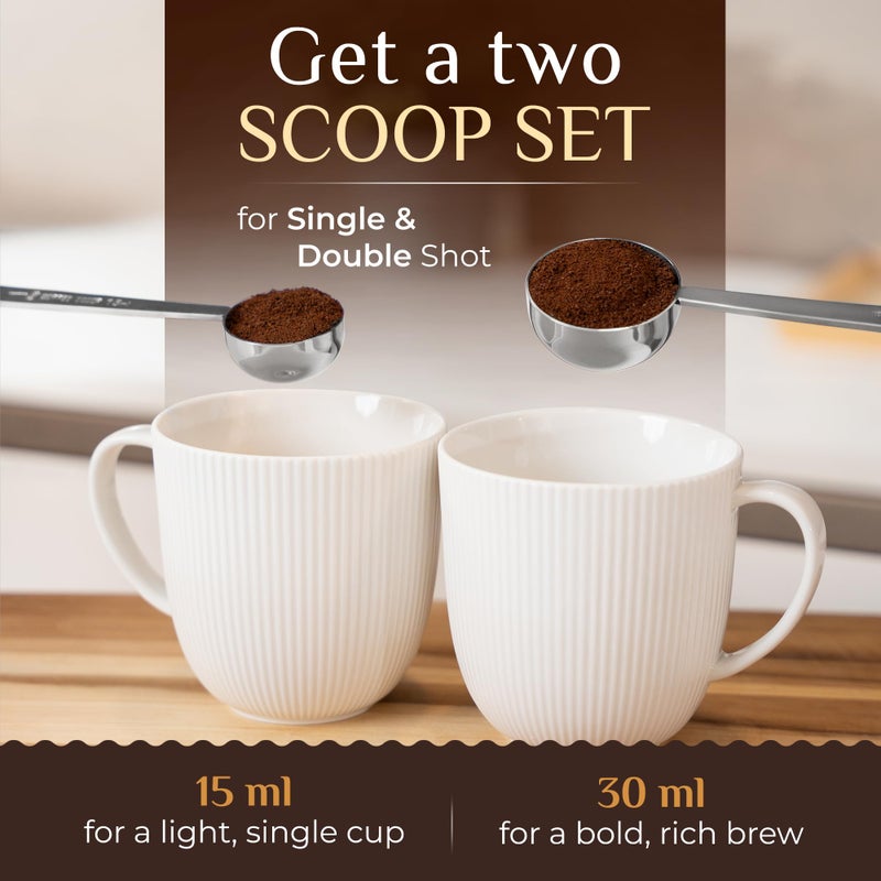 Orblue Premium Coffee Scoop Set - 1 Tbsp (15ml) & 2 Tbsp (30ml) Measuring Tablespoon - Stainless Steel Coffee Measuring Spoon and Scooper with Long Handles - Pack of 2 - Image 3
